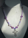Purple cross beaded necklace
